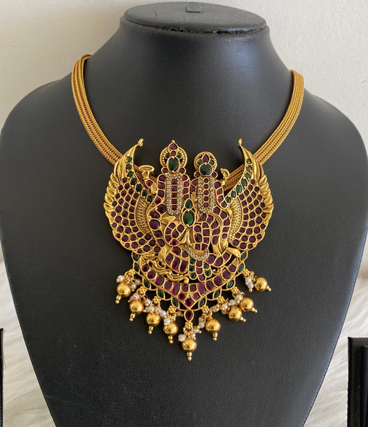 Antique gold tone kemp-green lakshmi-mahavishnu necklace dj-53849