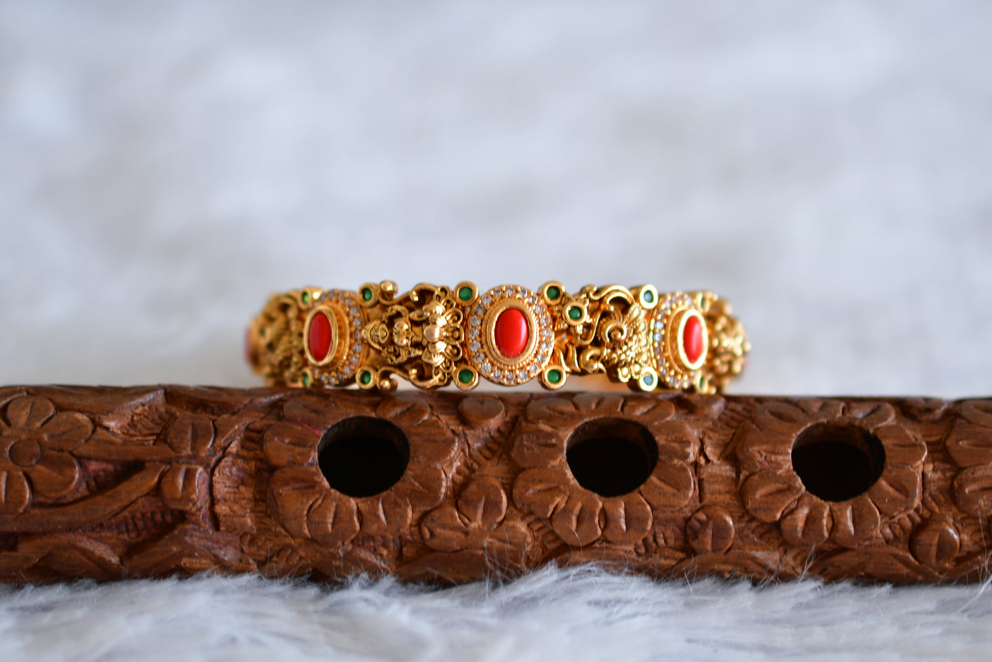 Antique gold tone coral-green lakshmi peacock bangle (2.4) dj-52442