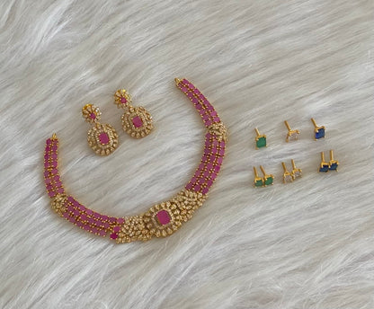 Antique gold tone cz ruby white colour changeable necklace set dj-54753