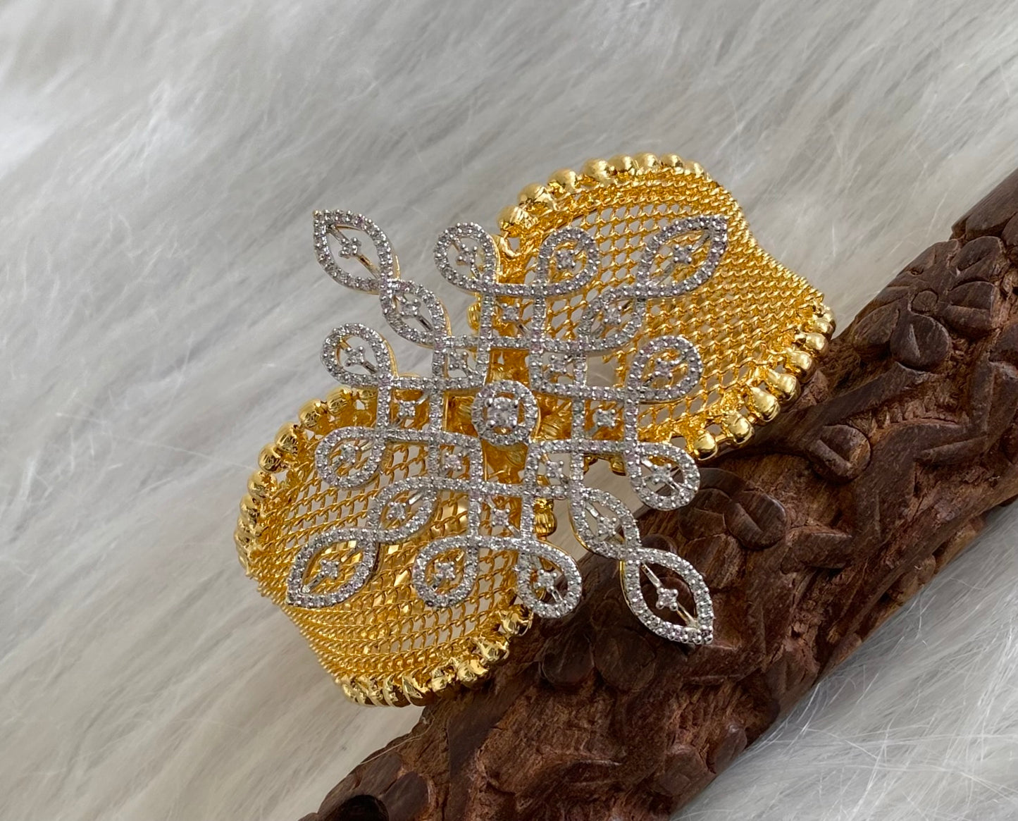 Gold tone white stone adjustable rangoli kada/bangle Dj-53971