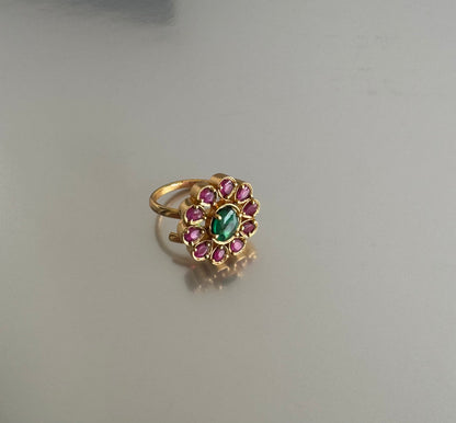Matte finish kemp-green flower adjustable finger ring dj-51398