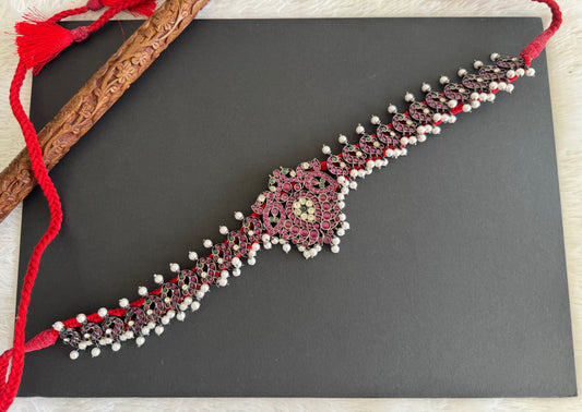 Black finish precious kemp-green-white pearl peacock waist band dj-52274