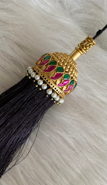 Matte finish kundan jadau pink-green stone mango pearl bridal kuppulu(Hair accessory) dj-55076