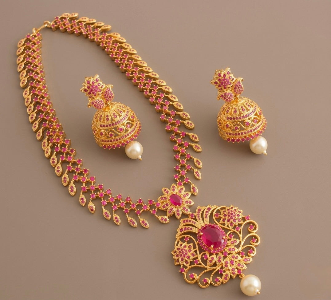 Gold Tone Ruby mango Necklace Set-dj06289