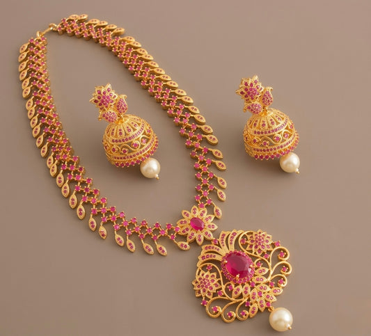 Gold Tone Ruby mango Necklace Set-dj06289