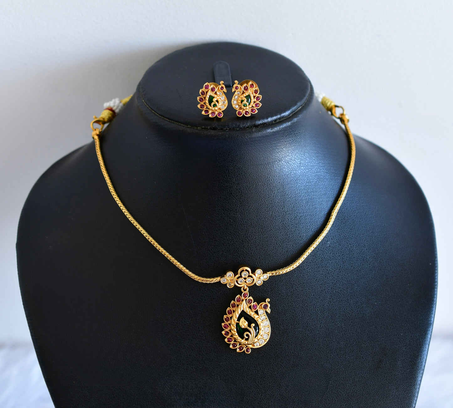 Antique gold tone kemp-green peacock necklace set dj-52729