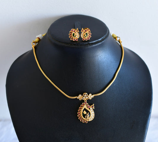 Antique gold tone kemp-green peacock necklace set dj-52729