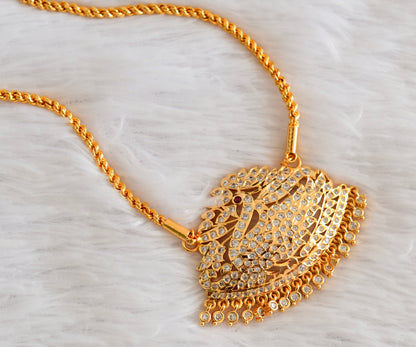 Gold tone AD pink-white swan pendant with chain dj-53329