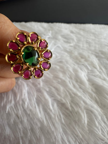 Matte finish kemp-green flower adjustable finger ring dj-51398