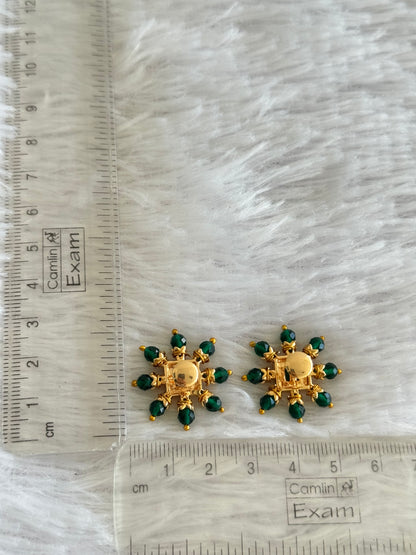 Gold tone green square stone beaded stud/earrings dj-51596