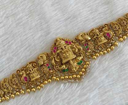 Antique gold tone kemp-green kundan lakshmi peacock waist chain dj-53526