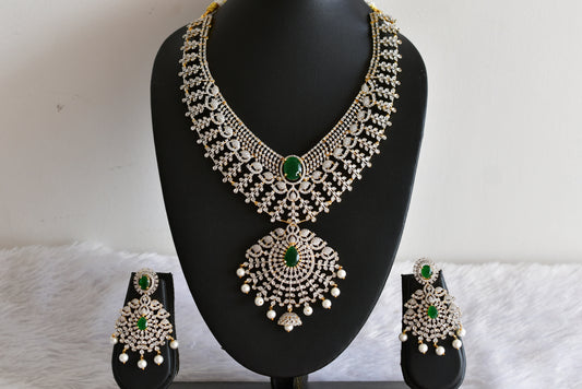 Two tone emerald-white bridal big necklace set dj-51981