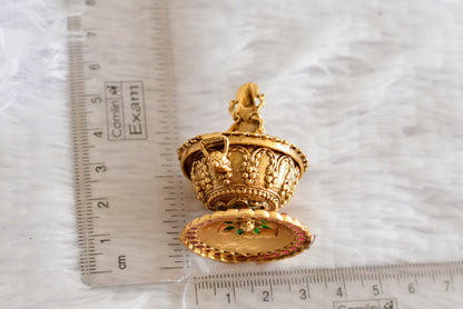 Antique gold tone kemp-green Ma Lakshmi kumkum box dj-52316