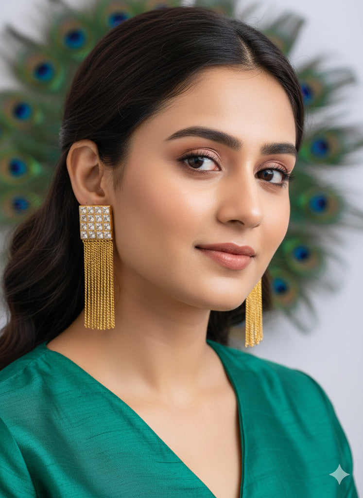 Gold Tone Polki Long Earrings-dj06938