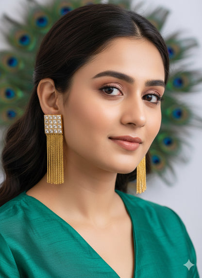 Gold Tone Polki Long Earrings-dj06938