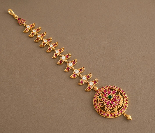 Gold tone real kemp Peacock mang tikka dj-14982