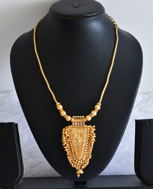 Gold tone kerala style pink stone nettipattam necklace dj-53094
