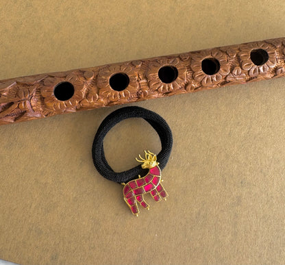 Matte finish pink kundan jadau deer hair band dj-51514