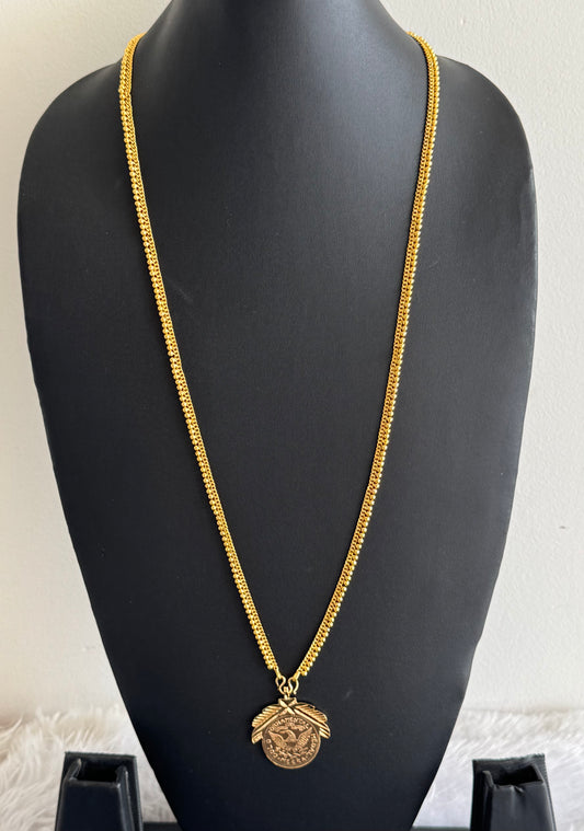 Gold tone 30 inches chain head coin pendant dj-51432