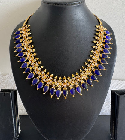 Gold tone Gopi shape blue Kerala style necklace dj-51709