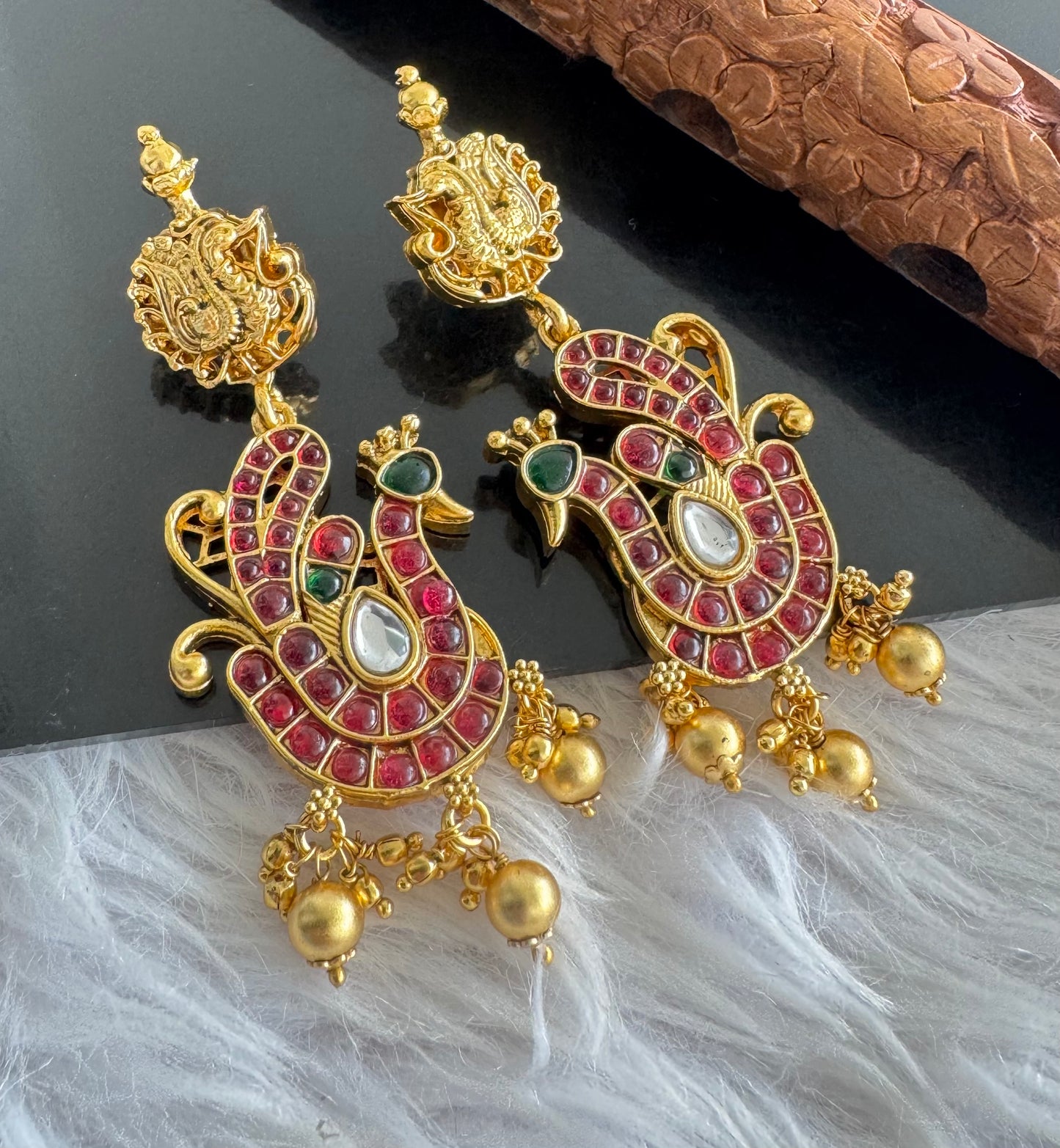 Matte finish kemp-green long peacock earrings dj-51104