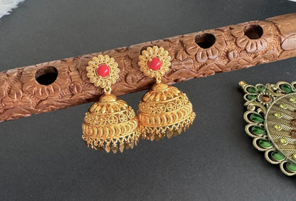 Gold tone coral elakka jhumkka dj-52151