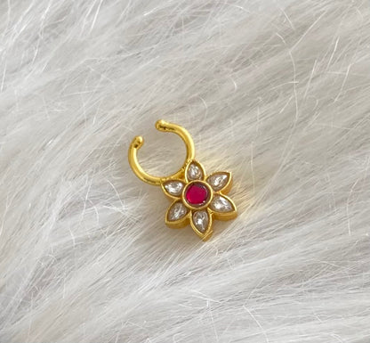 Gold tone kundan jadau white-pink stone flower nose pin/bulakku dj-53773