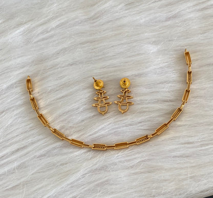 Antique gold tone cz white stone kante necklace set dj-54756