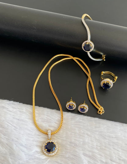 Two Tone Cz Blue Round pendant Combo Set-dj06076