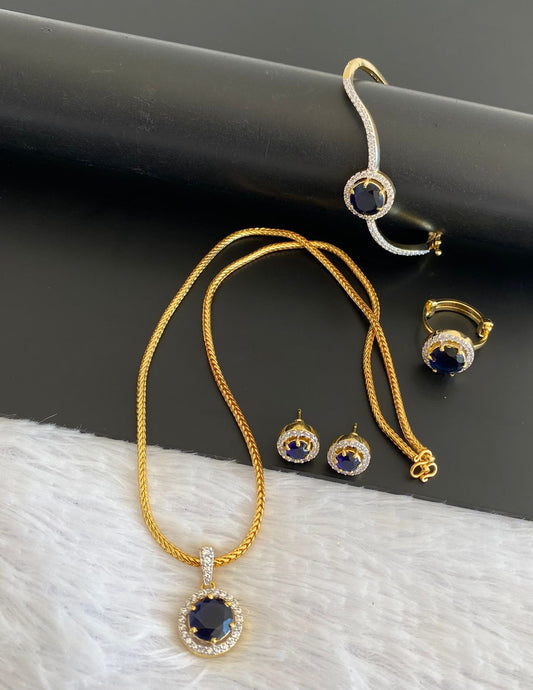 Two Tone Cz Blue Round pendant Combo Set-dj06076
