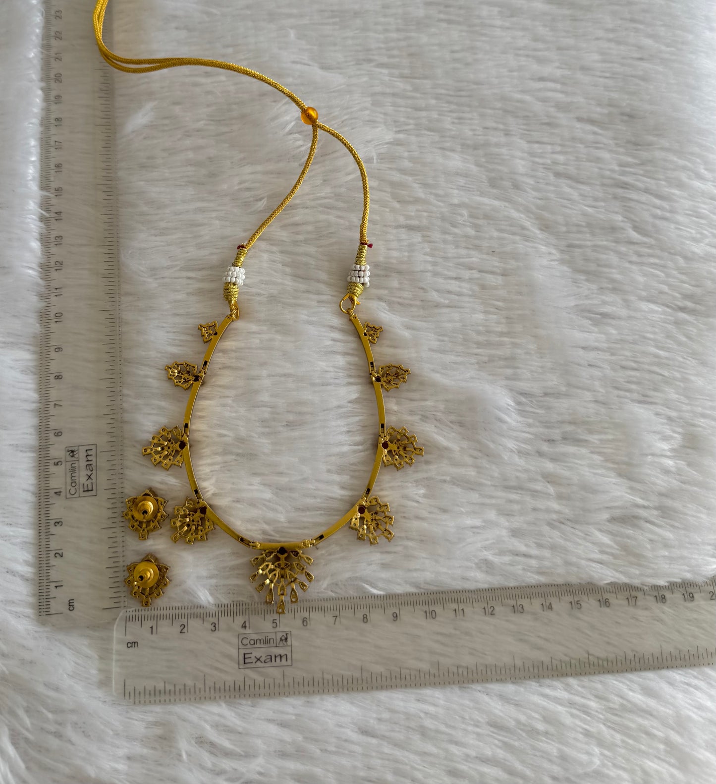 Matte finish cz white-magenta pink kanti necklace set dj-52117