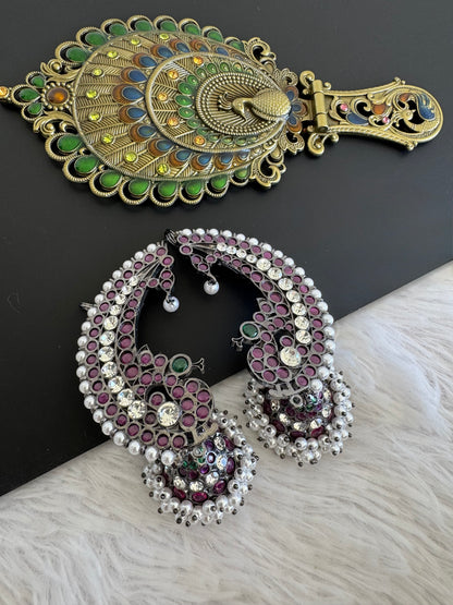 Black finish precious kemp-green pearl khanpool peacock jhumkka dj-52520