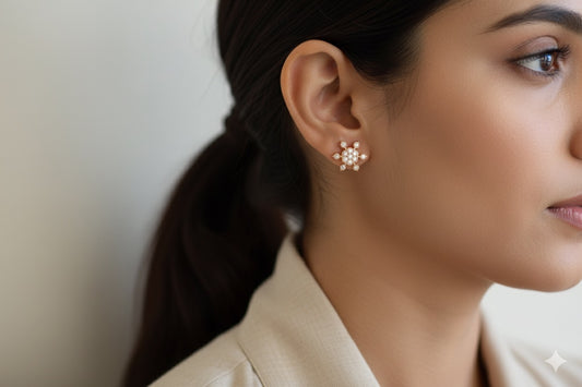 Gold tone AD white stone stud/earrings dj-52248