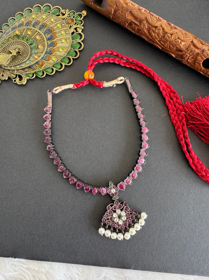 Black finish precious kemp-green pearl attigai/necklace dj-52284