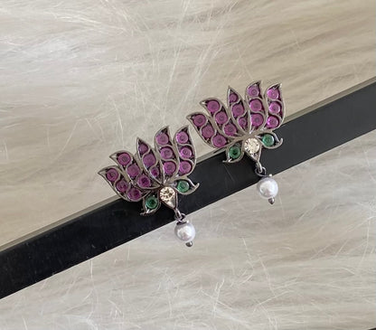 Black finish kemp-green-white lotus pearl stud/earrings dj-54687
