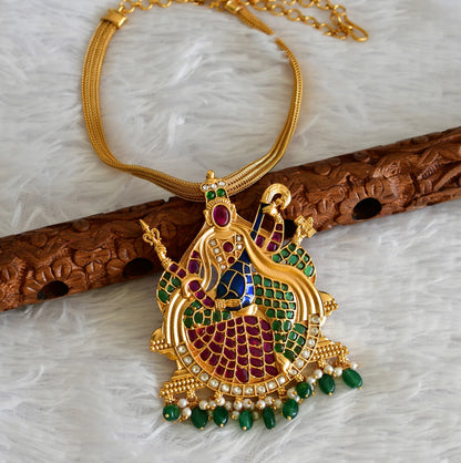 Matte finish kemp-green-blue big Saraswathi pendant necklace dj-51814
