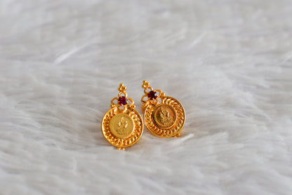 Gold tone pink stone lakshmi coin necklace set dj-51908