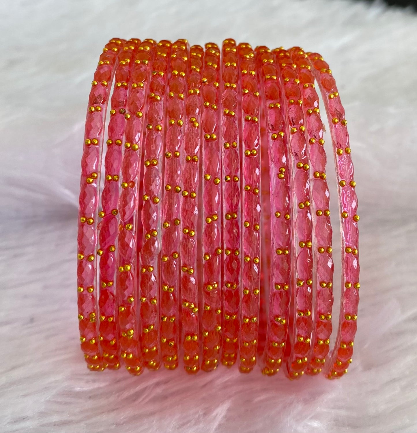 Set of 12 pink glass bangles(2.6) dj-52803