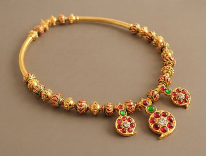 Gold tone kemp-green meenakari beaded Mango Necklace Set-dj13172