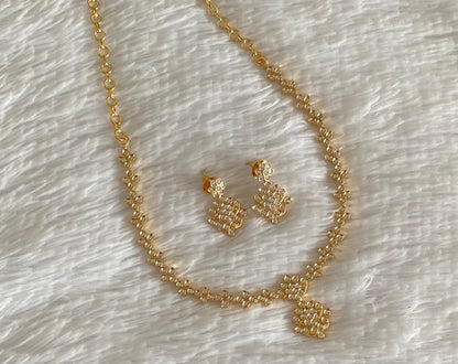 Gold tone cz white stone necklace set dj-54338