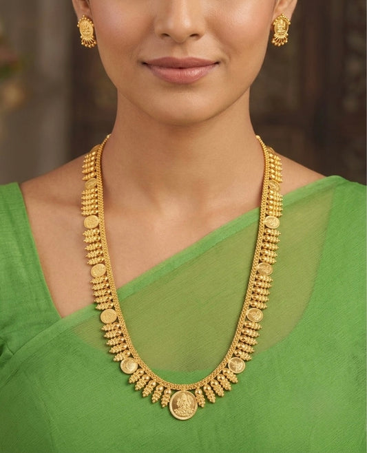 Gold tone lakshmi coin short haar set dj-54417