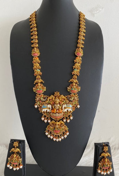Matte finish pearl meenakari gaja lakshmi haar set dj-54672