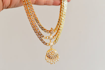 Gold tone AD white south indian style layer necklace set dj-53340