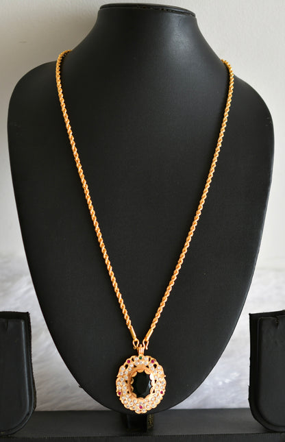 Gold tone 24 chain with bottle green oval stone pendant dj-51913