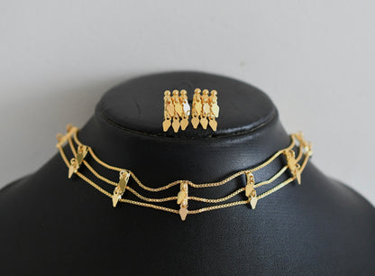 Gold tone kerala style elakka thali layer choker necklace set dj-53107