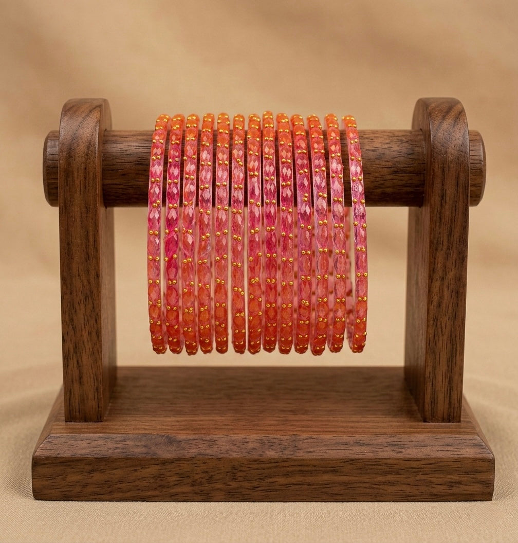 Set of 12 pink glass bangles(2.6) dj-52803