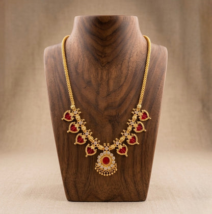 Gold tone white-red palakka necklace dj-53068