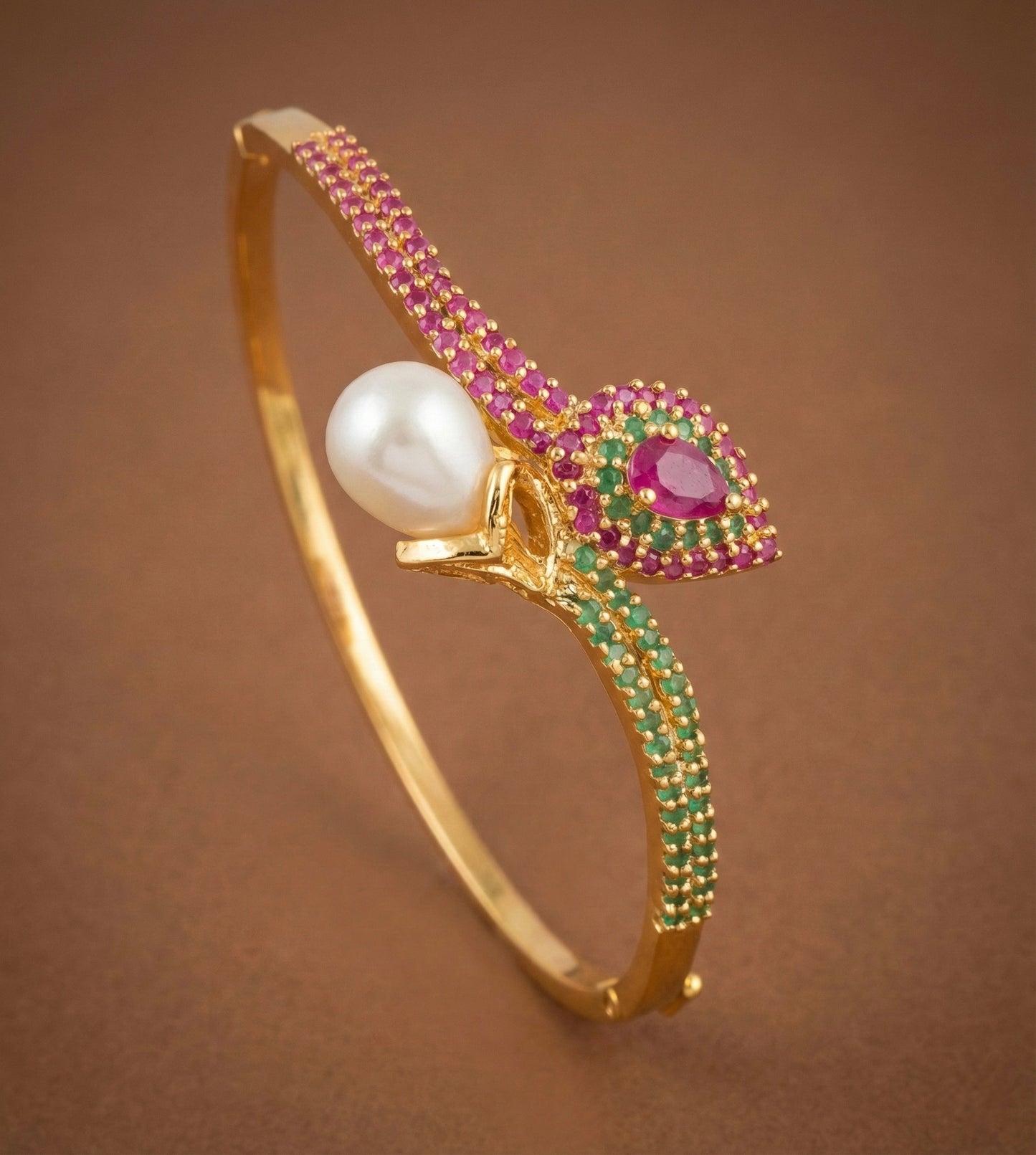 Gold tone ruby-emerald pearl bracelet DJ17917