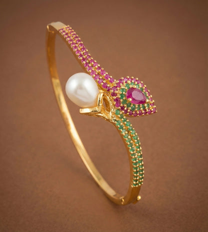 Gold tone ruby-emerald pearl bracelet DJ17917