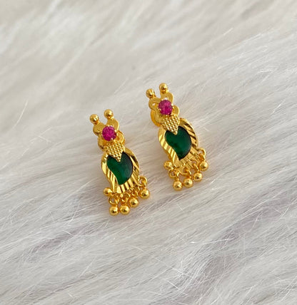 Gold tone pink-green kerala style mango earrings dj-54204